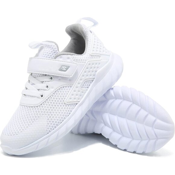 Kids White-2 Lightweight Tennis Athletic Casual Running Shoes Breathable Sneaker - Picture 2 of 7